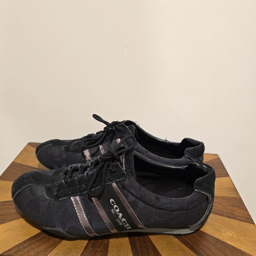 Coach Canvas Signature Logo Lace up Low Top Black Sneakers Shoes US 10B Womens - Picture 4 of 16